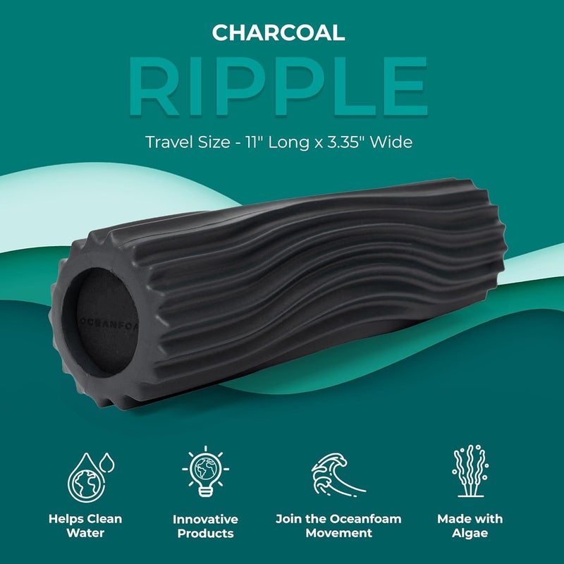 Oceanfoam Ripple Travel Foam Roller (11" x 3.35") Firm Mini Foam Roller for Physical Therapy, Deep Tissue Massage, Back Pain - High Density, Ergonomic Wave Textured, Yoga, Pilates, Exercise (Charcoal) - Image 4